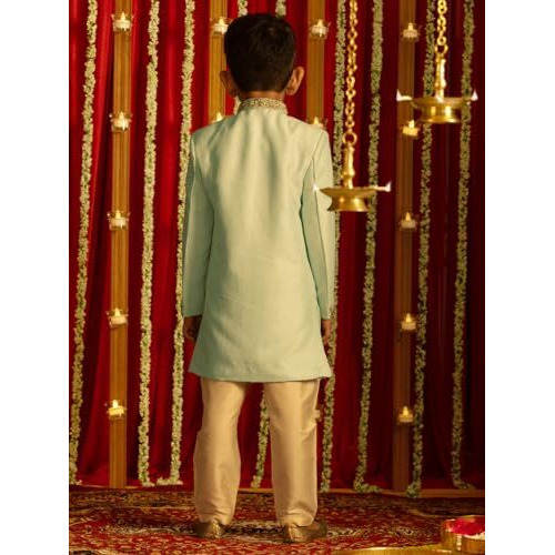 VASTRAMAY Boys' Aqua And Cream Sherwani Set_VASBIW035AQnVPCR_32