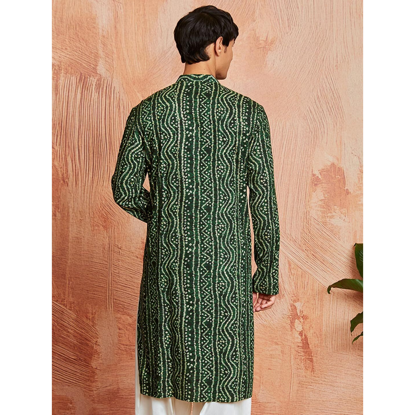 VASTRAMAY Men's Cotton Bandhani Printed Kurta  Stylish Ethnic Wear for Festive & Occasions Green