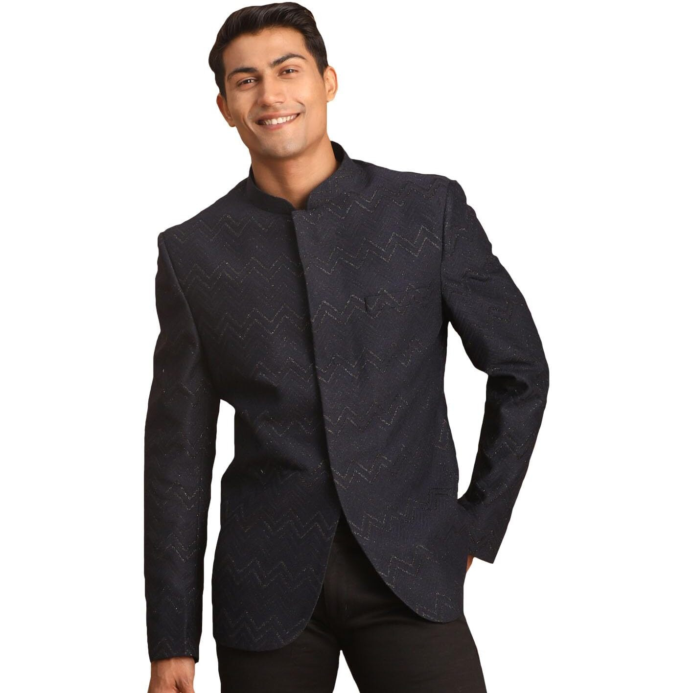 VASTRAMAY Men's Navy Blue Silk Blend Jodhpuri | Imported Fabric Jodhpuri For Men