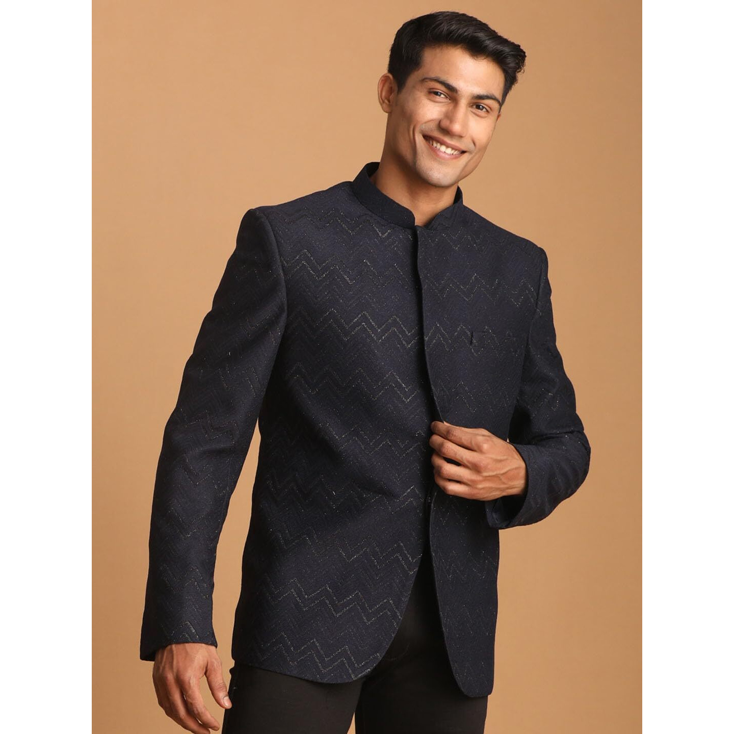 VASTRAMAY Men's Navy Blue Silk Blend Jodhpuri | Imported Fabric Jodhpuri For Men