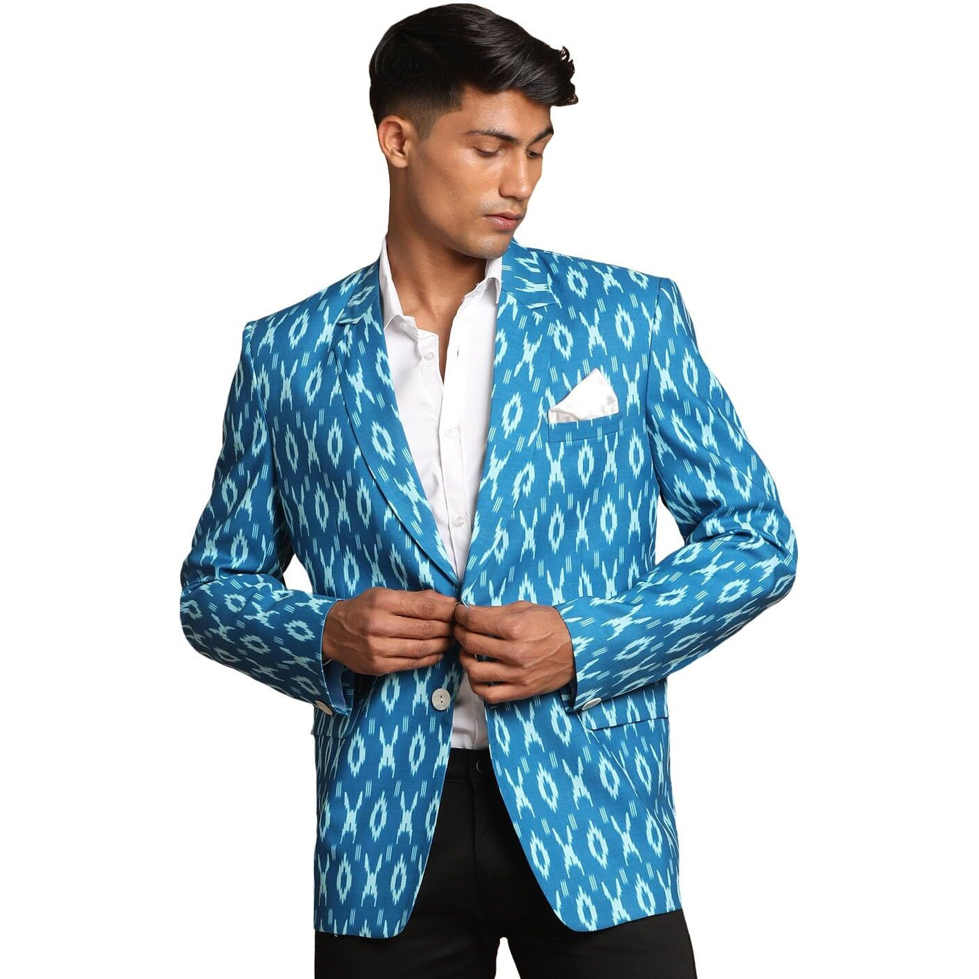 VASTRAMAY Men's Blue Ikkat Blazer_VASMCT009TQ_38