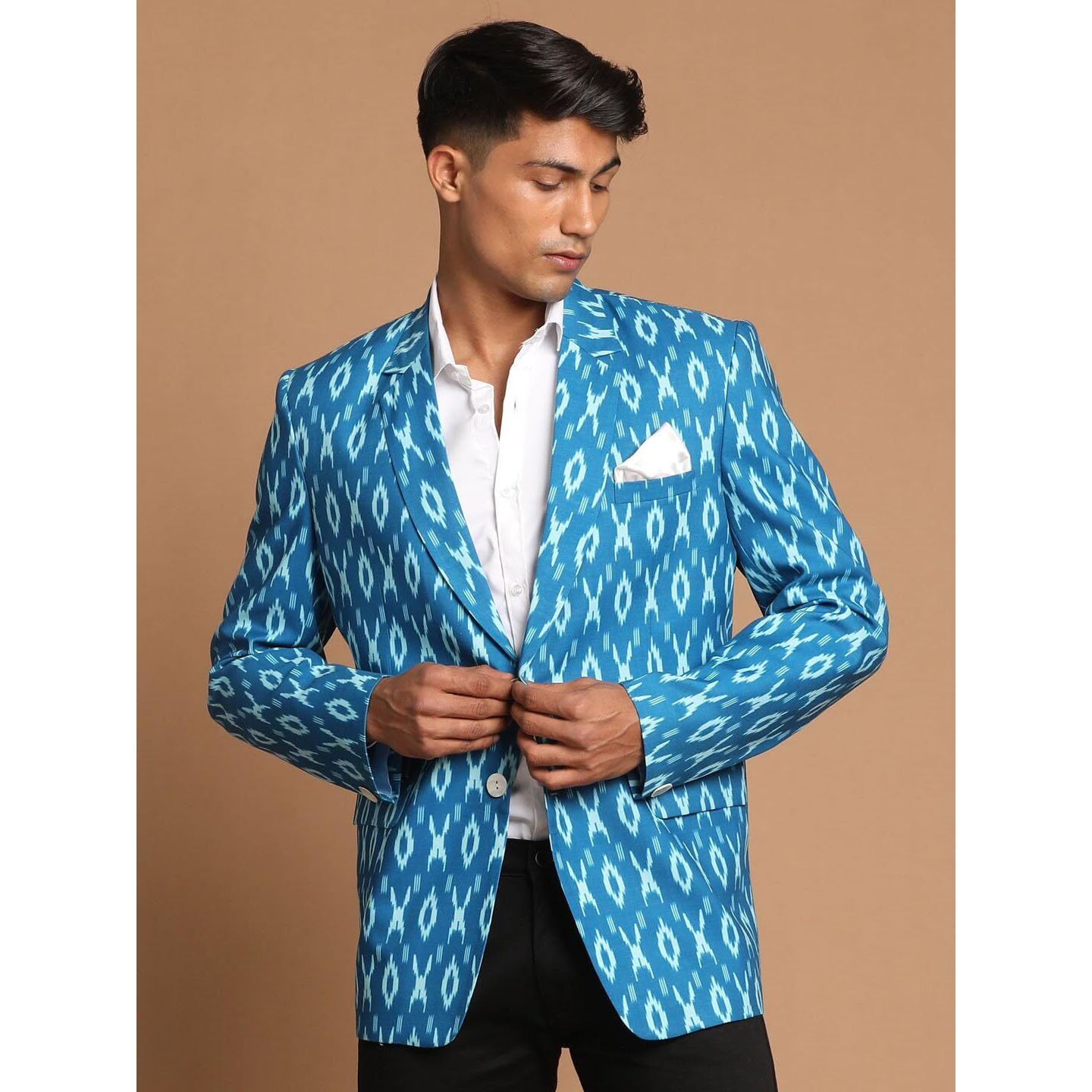 VASTRAMAY Men's Blue Ikkat Blazer_VASMCT009TQ_38