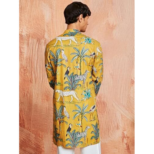 VASTRAMAY Men's Stylish Contemporary Kurta  Modern Ethnic Wear for Festive & Casual Occasions Mustard