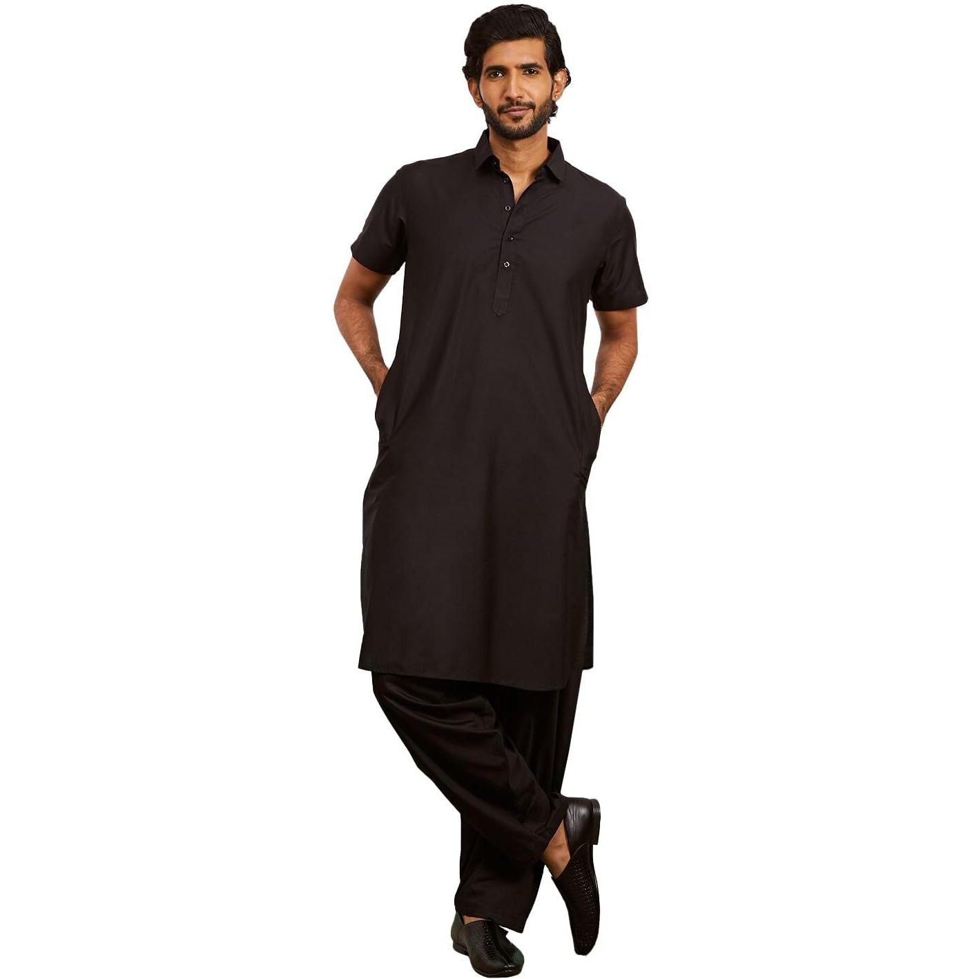 VASTRAMAY Men's Black Viscose Kurta And Patiala Set - Solid Viscose Kurta and patiala For Men.