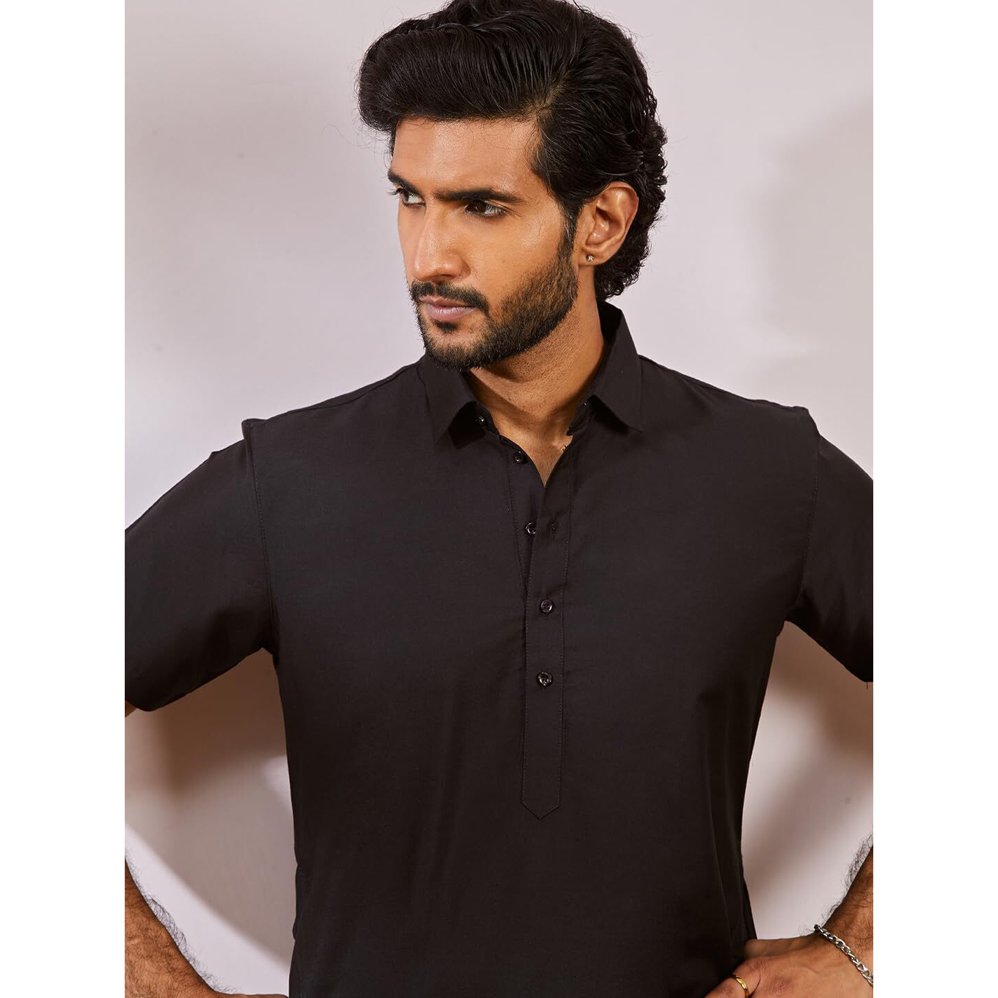 VASTRAMAY Men's Black Viscose Kurta And Patiala Set - Solid Viscose Kurta and patiala For Men.