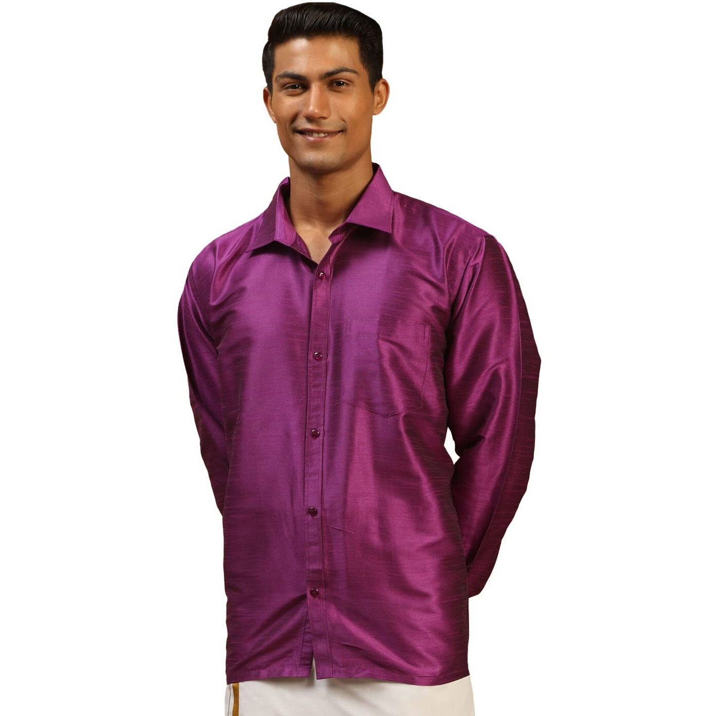 VASTRAMAY Men's Purple Silk Blend Ethnic Shirt_VASMSH002PU_42