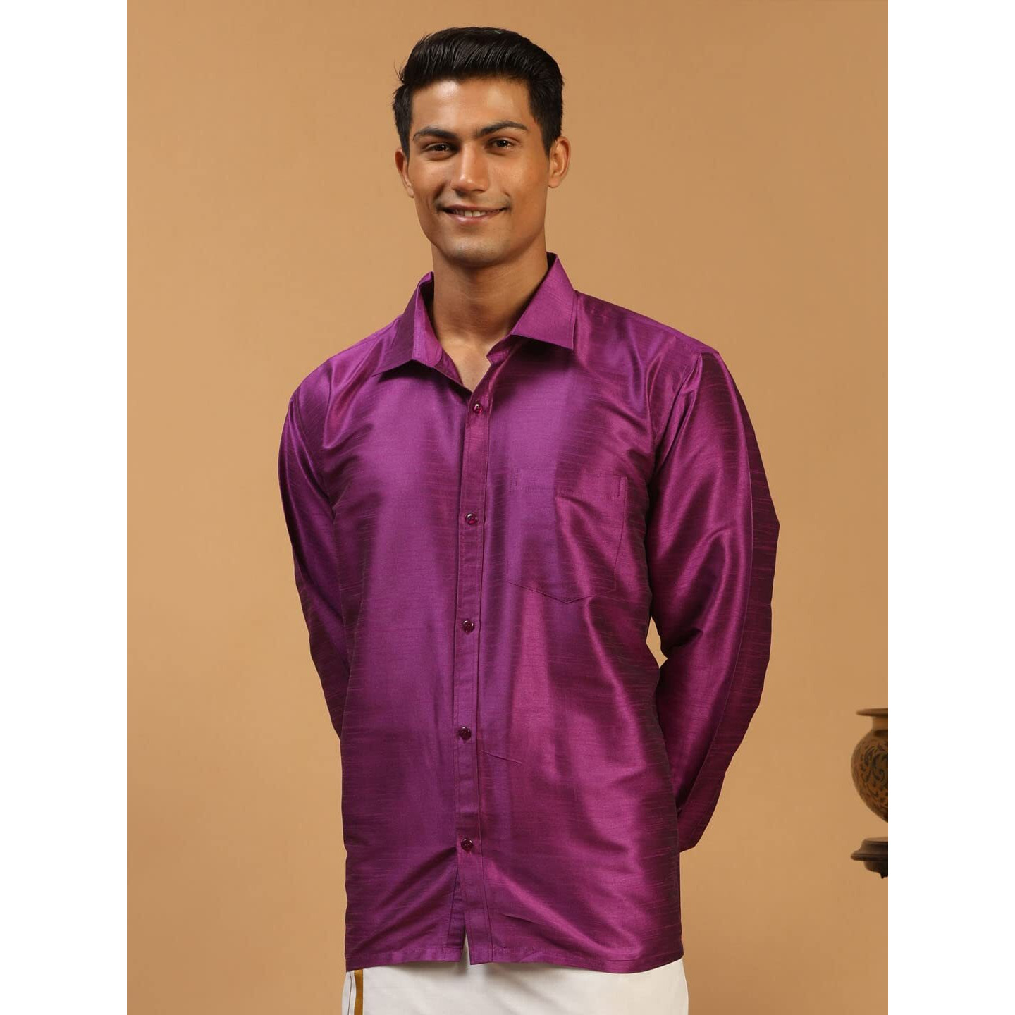 VASTRAMAY Men's Purple Silk Blend Ethnic Shirt_VASMSH002PU_42