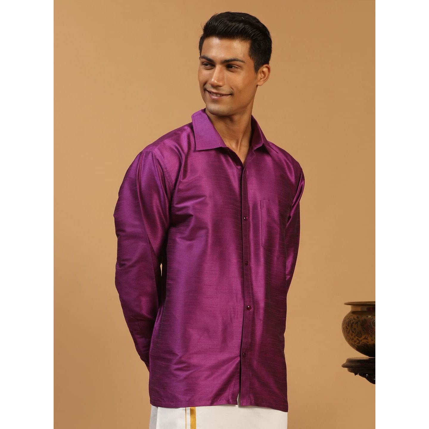VASTRAMAY Men's Purple Silk Blend Ethnic Shirt_VASMSH002PU_42