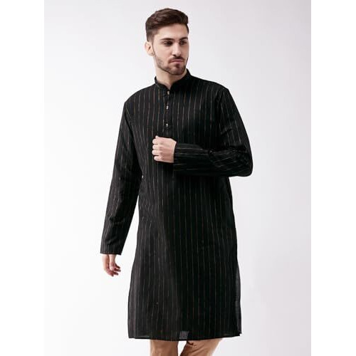 VASTRAMAY Regular Men's Black Cotton Blend Kurta (VASMK100BL_38