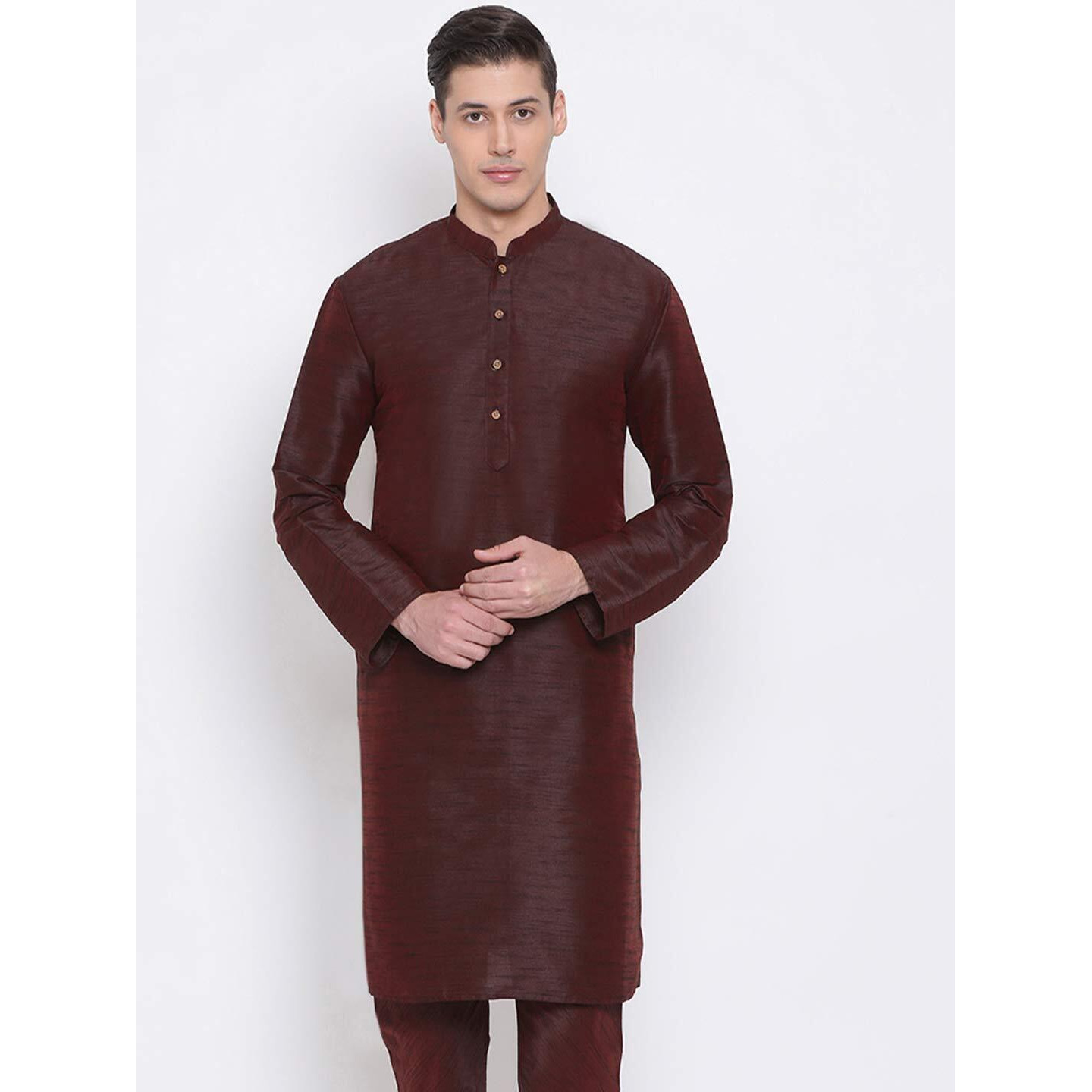 VASTRAMAY Men's Burgandy Silk Blend Only Kurta_VASMK001WN_50