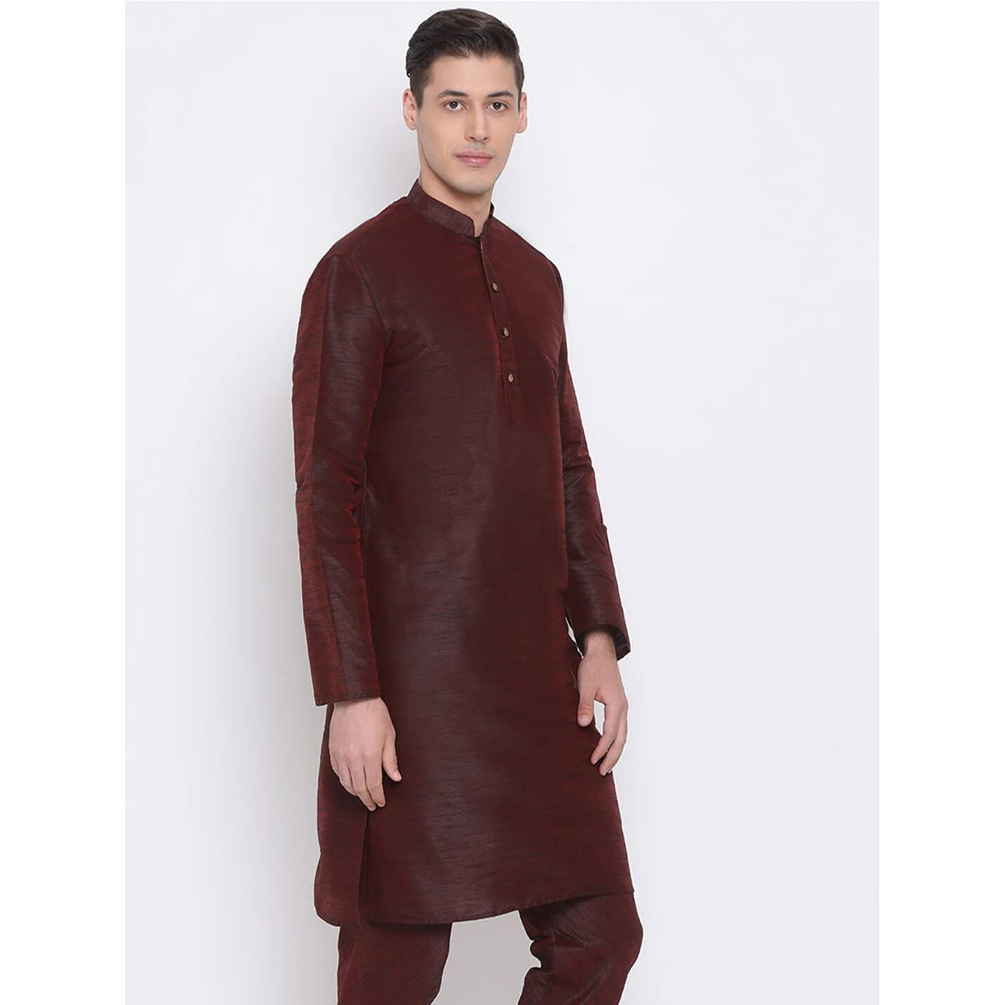 VASTRAMAY Men's Burgandy Silk Blend Only Kurta_VASMK001WN_50