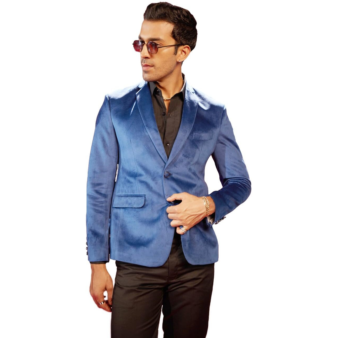VASTRAMAY Shrestha Men's Navy Blue Velvet Blazer