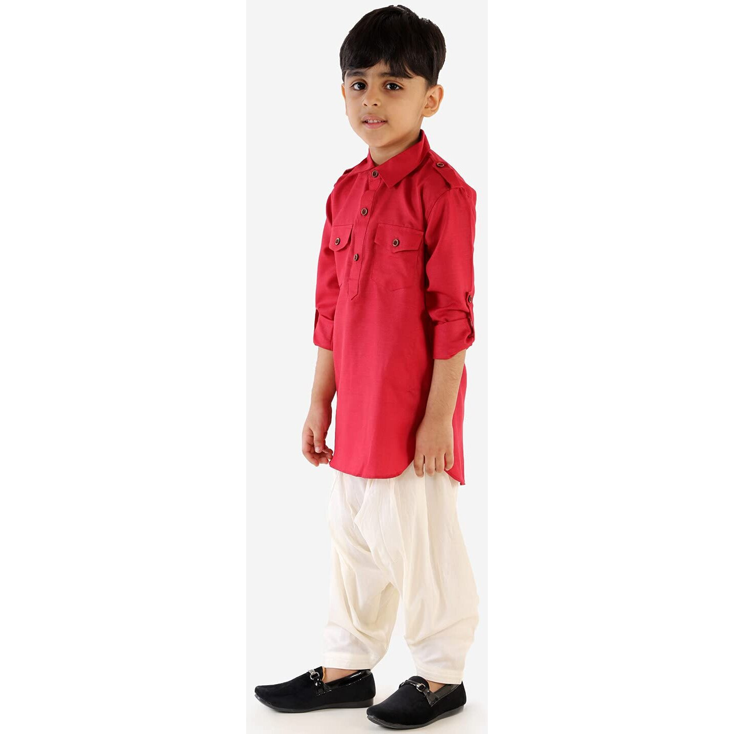 JBN Creation Boys' Maroon Cotton Blend Pathani Kurta Set With Cap-VASBPT003MAnPTY1CRnC_26