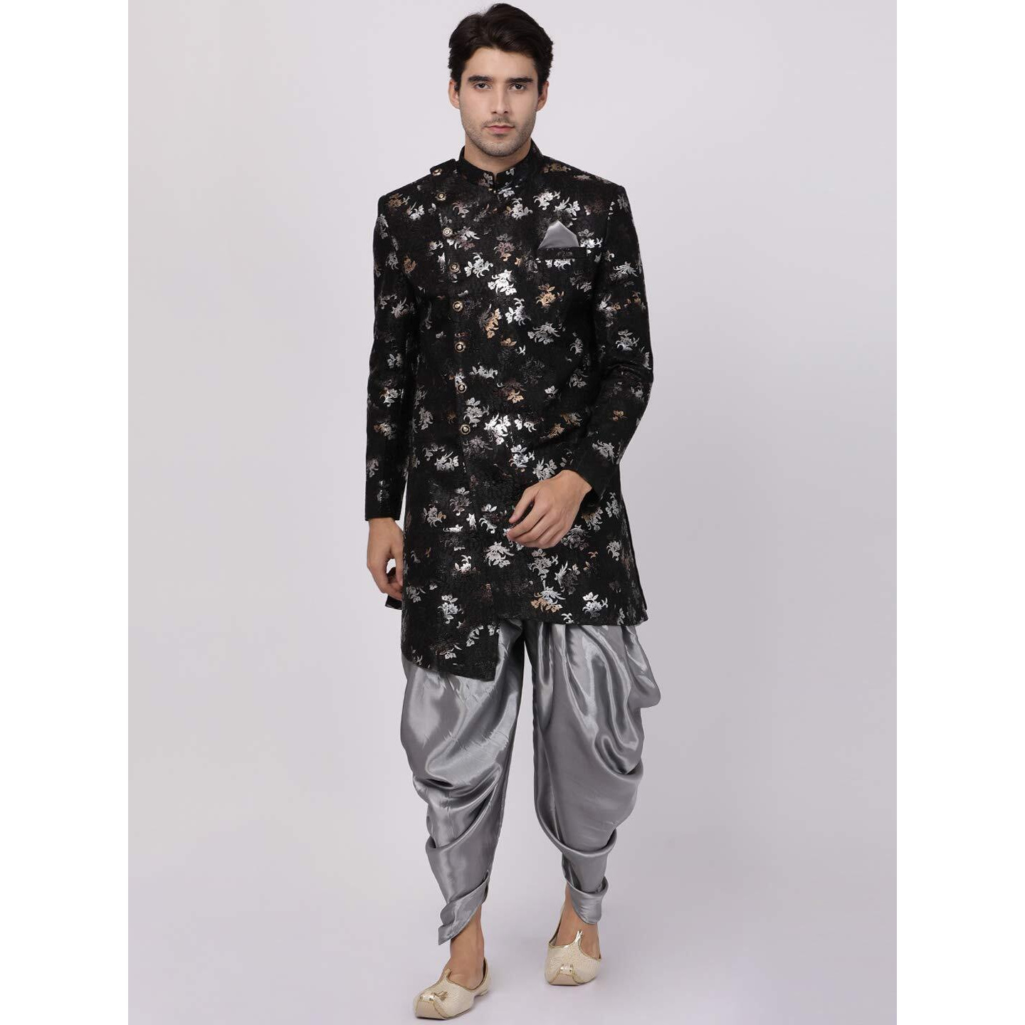 VASTRAMAY Mens Polyester Lurex Blend Black Sherwani Patiala Dhoti Set - Ethnic Ensemble for Weddings and Festivals_VASMIW006BLnCDSR_42