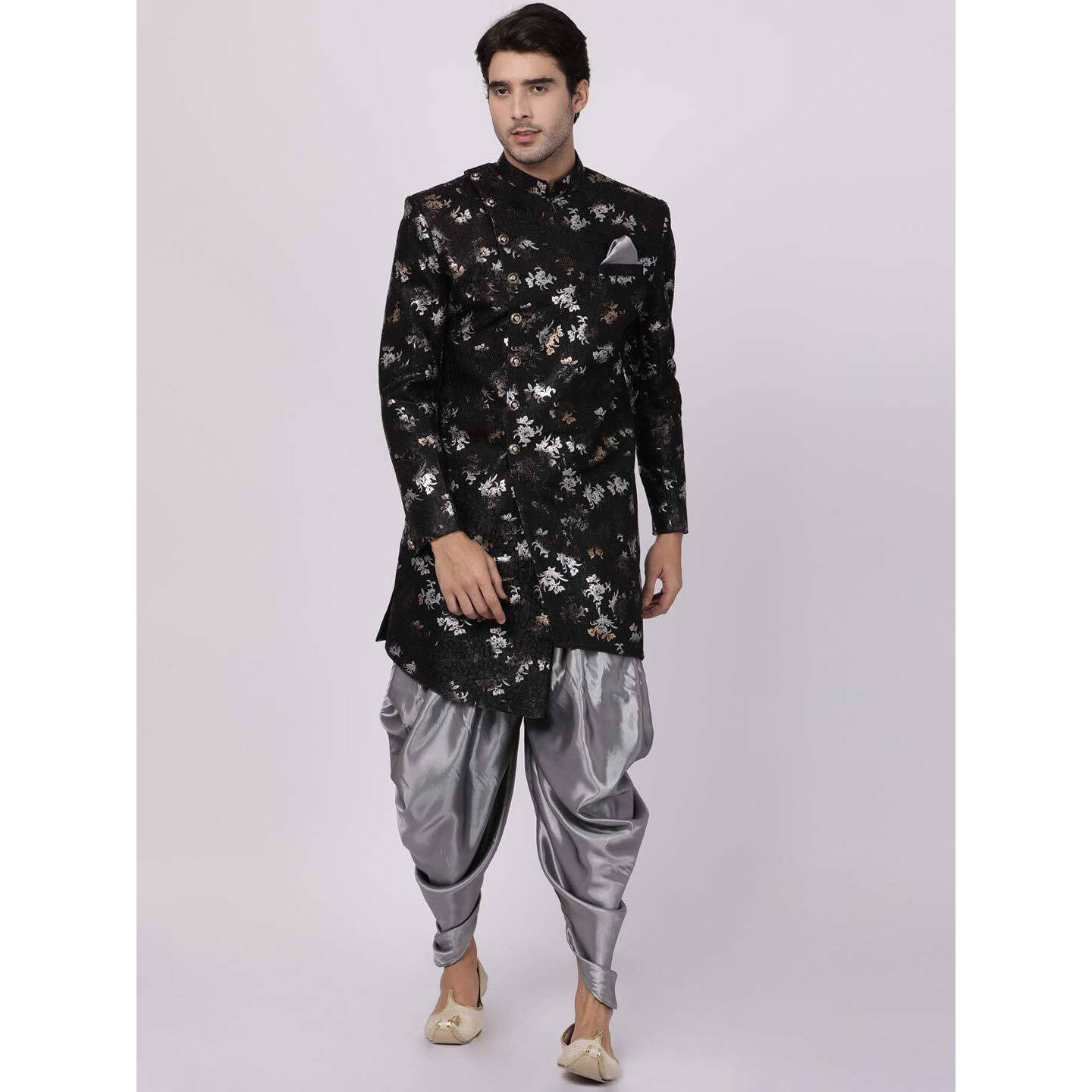 VASTRAMAY Mens Polyester Lurex Blend Black Sherwani Patiala Dhoti Set - Ethnic Ensemble for Weddings and Festivals_VASMIW006BLnCDSR_42