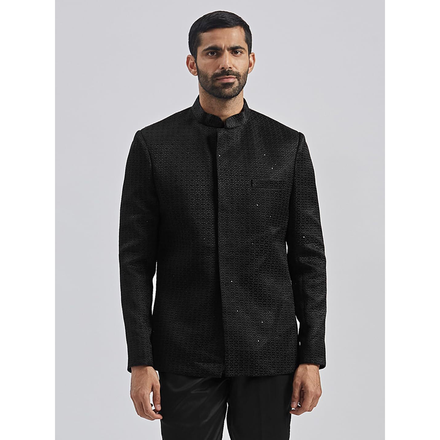 VASTRAMAY Men's Black Silk Blend Jodhpuri, Silk Blend Sequinced Embroidered Jodhpuri For Men, Traditional Indian Wear for Weddings & Festivals