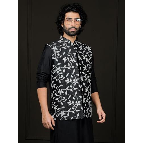 VASTRAMAY Men's Nehru Jacket, Embroidered Nehru Jacket For Men, Traditional Indian Festive & Ethnic Wear