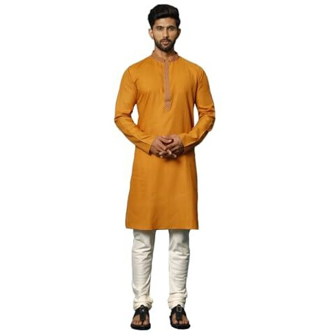 VASTRAMAY Men's Rust And Cream Cotton Blend Kurta Pyjama Set_VASMK156RTnVPCR_38