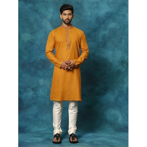 VASTRAMAY Men's Rust And Cream Cotton Blend Kurta Pyjama Set_VASMK156RTnVPCR_38