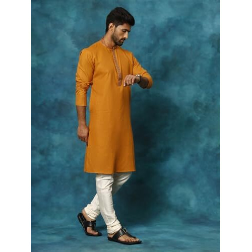 VASTRAMAY Men's Rust And Cream Cotton Blend Kurta Pyjama Set_VASMK156RTnVPCR_38