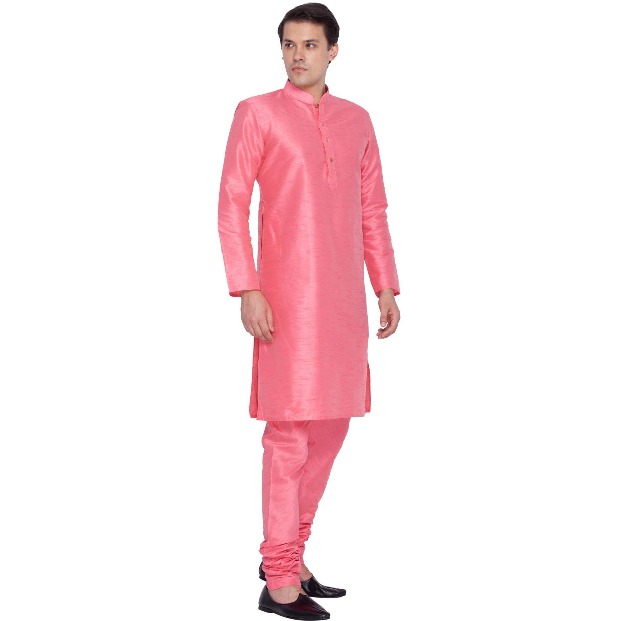 VASTRAMAY Men Cotton Kurta and Pyjama Set Ethnicwear (VASMKPN001nPPN_44 Colour Pink Size 44)
