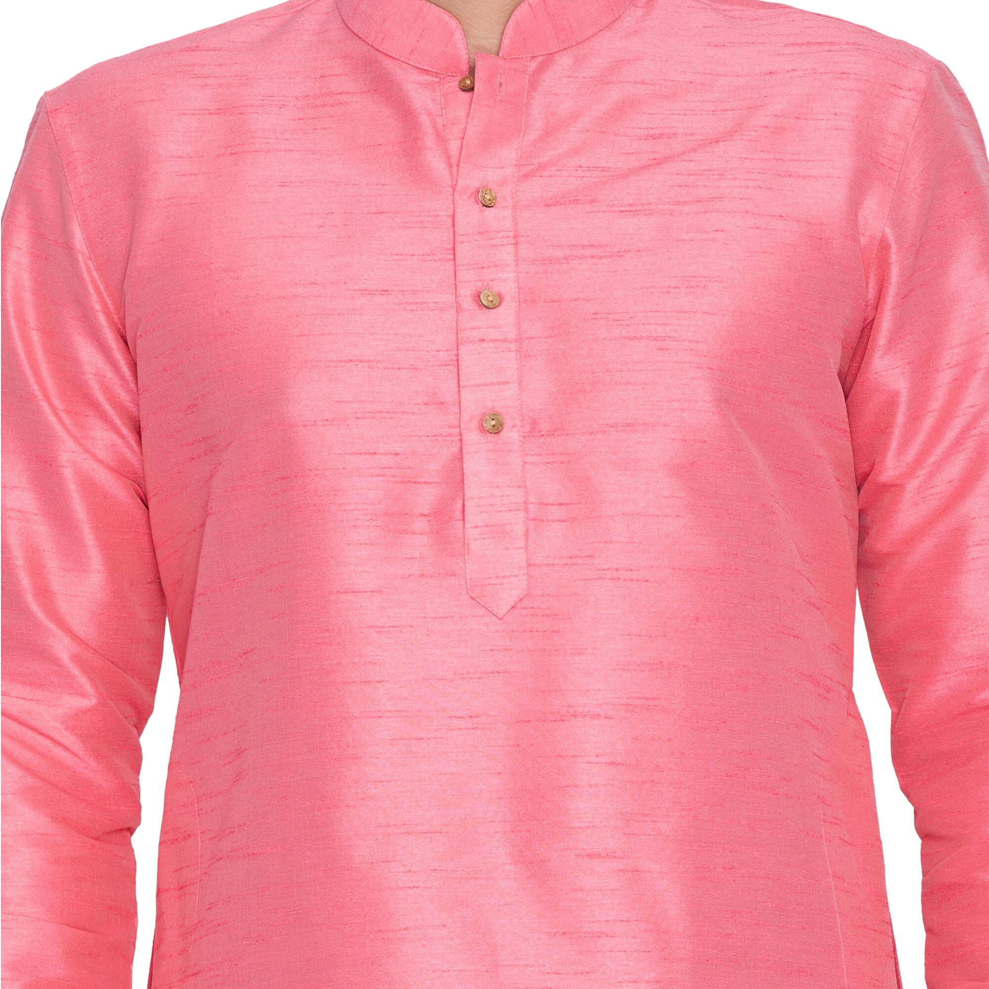 VASTRAMAY Men Cotton Kurta and Pyjama Set Ethnicwear (VASMKPN001nPPN_44 Colour Pink Size 44)