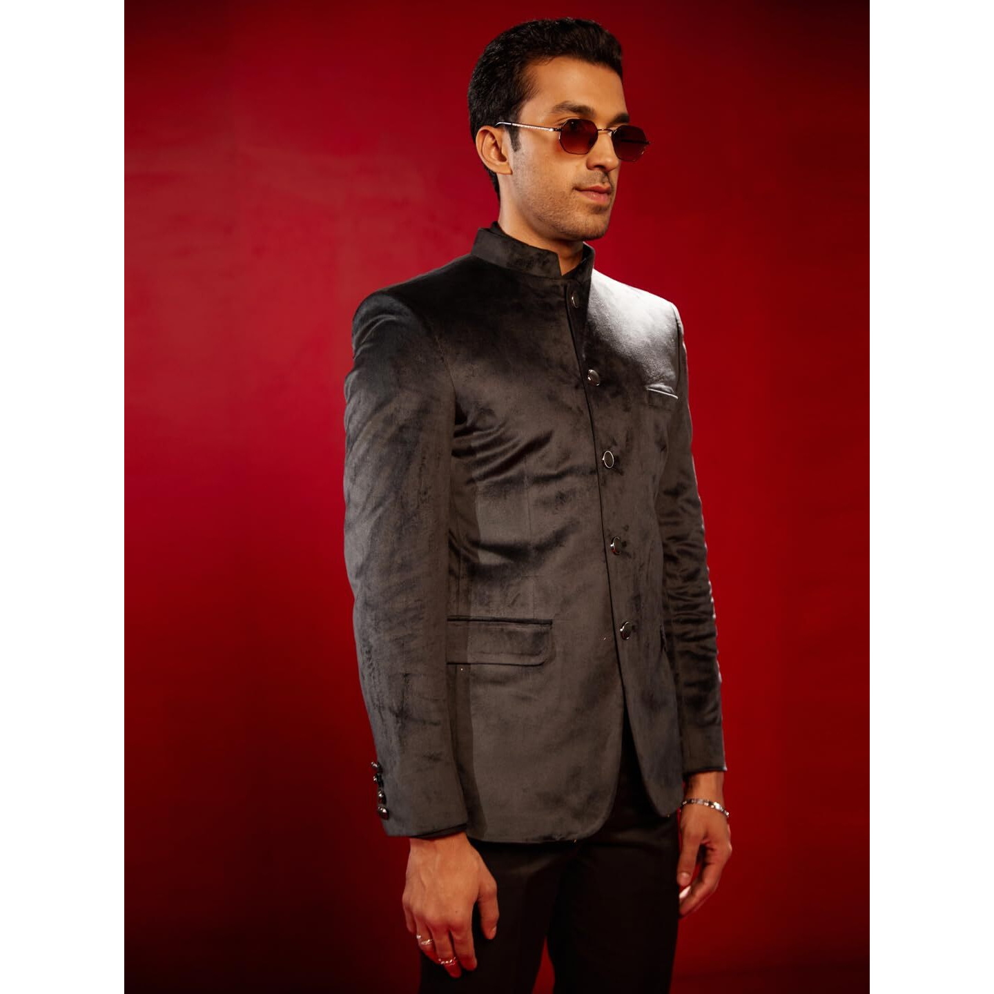 VASTRAMAY Men's Black velvet Jodhpuri | Black Velvet Jodhpuri Bandhgala For Men