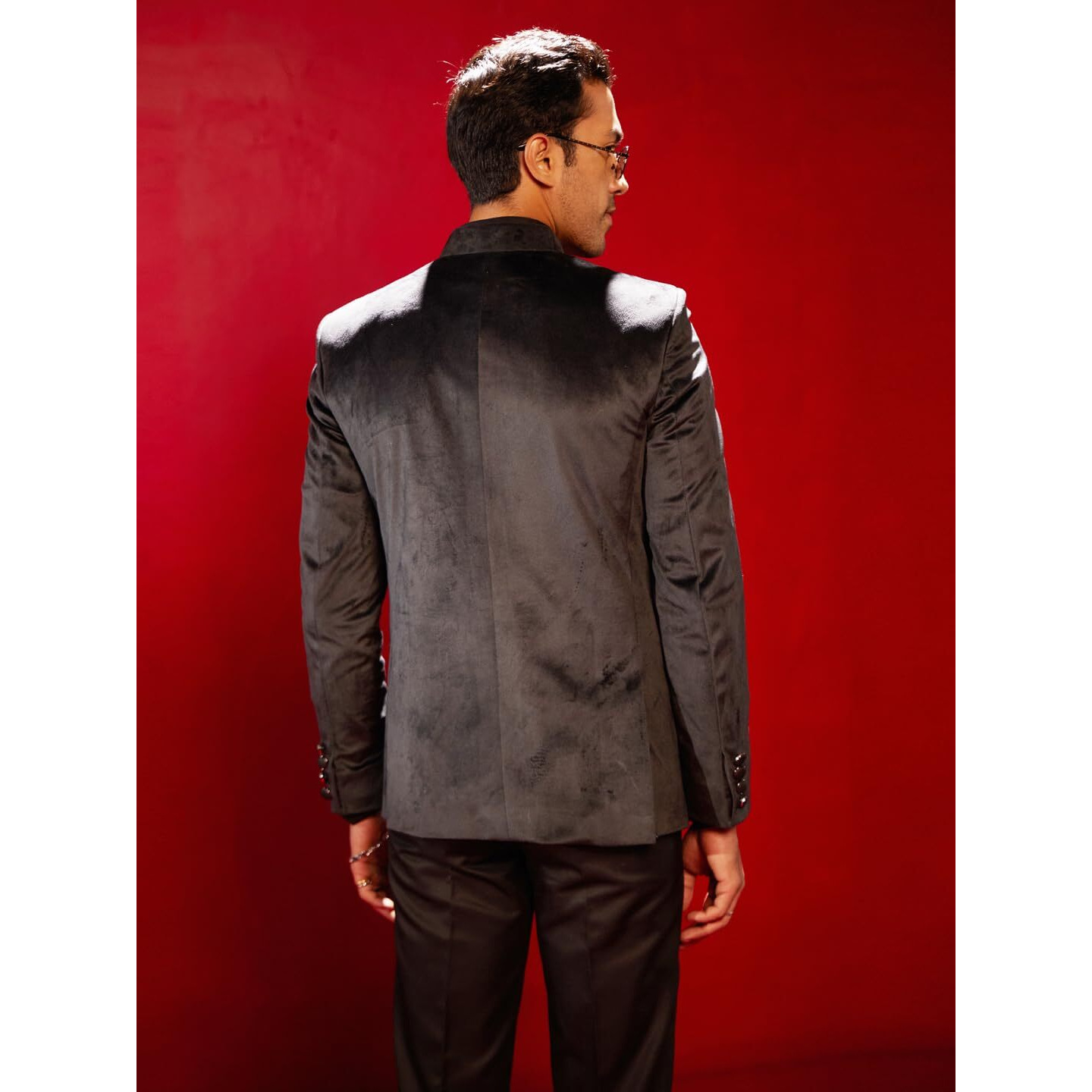 VASTRAMAY Men's Black velvet Jodhpuri | Black Velvet Jodhpuri Bandhgala For Men