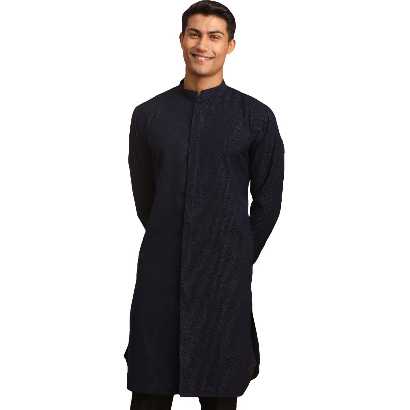 VASTRAMAY Men's Navy Blue Cotton Blend Kurta | Imported Fabric Kurta for Men | Timeless Elegance for Festivals & Events | Classic Design, Premium Comfort, and Versatile Style