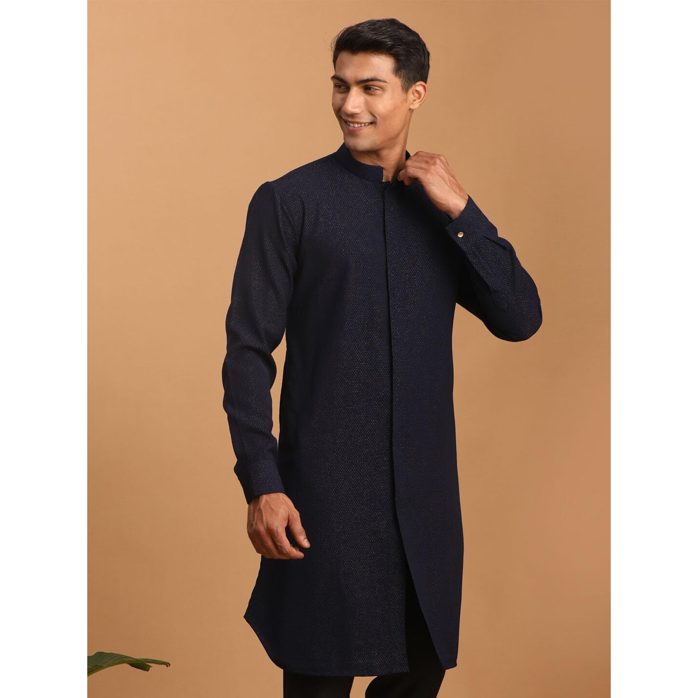 VASTRAMAY Men's Navy Blue Cotton Blend Kurta | Imported Fabric Kurta for Men | Timeless Elegance for Festivals & Events | Classic Design, Premium Comfort, and Versatile Style
