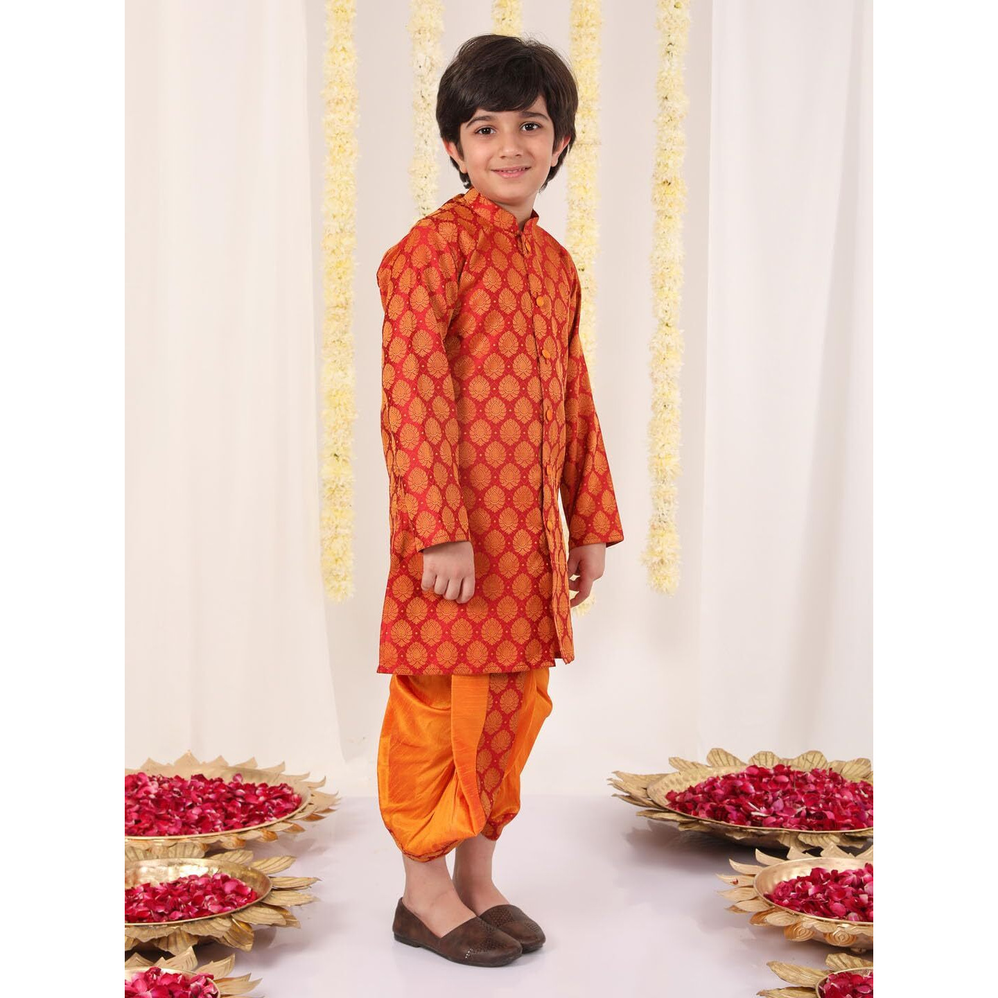 VASTRAMAY Boys' Red And Orange Kurta And Dhoti Set_VASBDK218RD_28