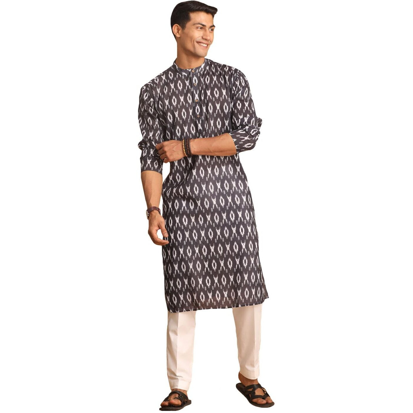 VASTRAMAY Men's Black Cotton Blend Kurta Pyjama Set_VASMK124BLnPANT001WH_38