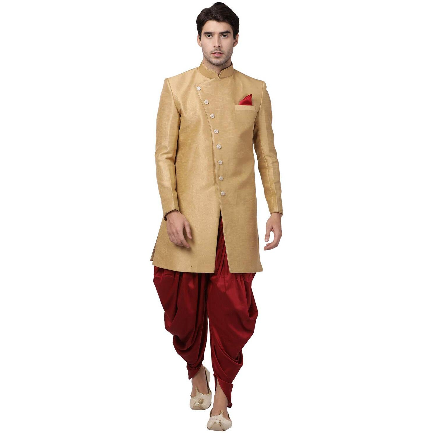 VASTRAMAY Men's Beige Silk Blend Sherwani Set_VASMIW005BGnCDMA_40
