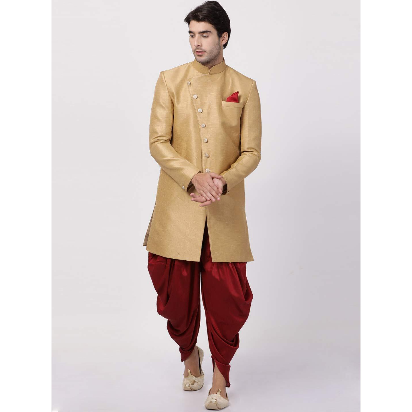 VASTRAMAY Men's Beige Silk Blend Sherwani Set_VASMIW005BGnCDMA_40