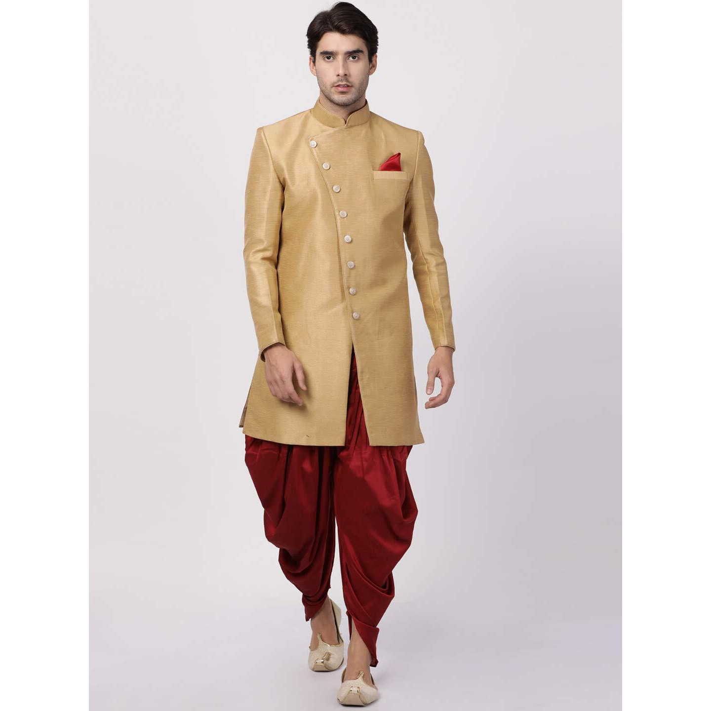 VASTRAMAY Men's Beige Silk Blend Sherwani Set_VASMIW005BGnCDMA_40