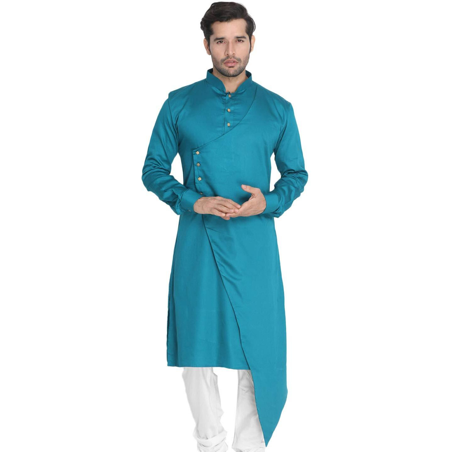 VASTRAMAY Men's Green Cotton Blend Kurta_VASMK062GN_38