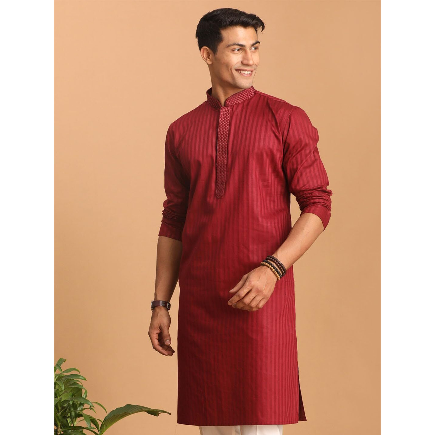 VASTRAMAY Men's Cotton Kurta with Embroidered Placket  Elegant Ethnic Wear