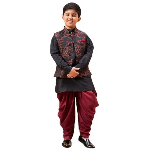 VASTRAMAY Boys' Black Jacket, Kurta and Dhoti Set_JBNBJ013MAnBUK001BLnCDMA_32