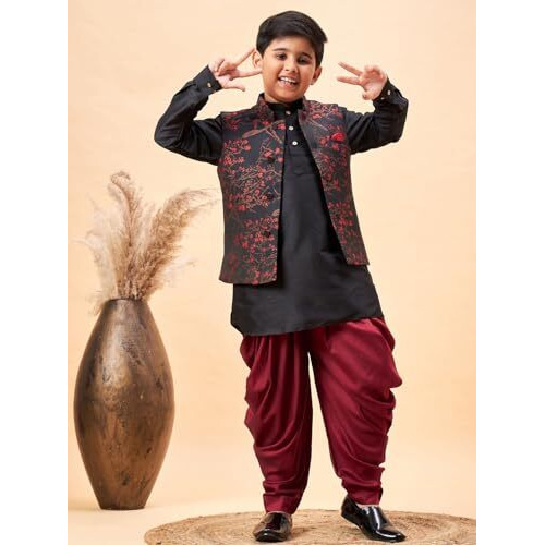 VASTRAMAY Boys' Black Jacket, Kurta and Dhoti Set_JBNBJ013MAnBUK001BLnCDMA_32
