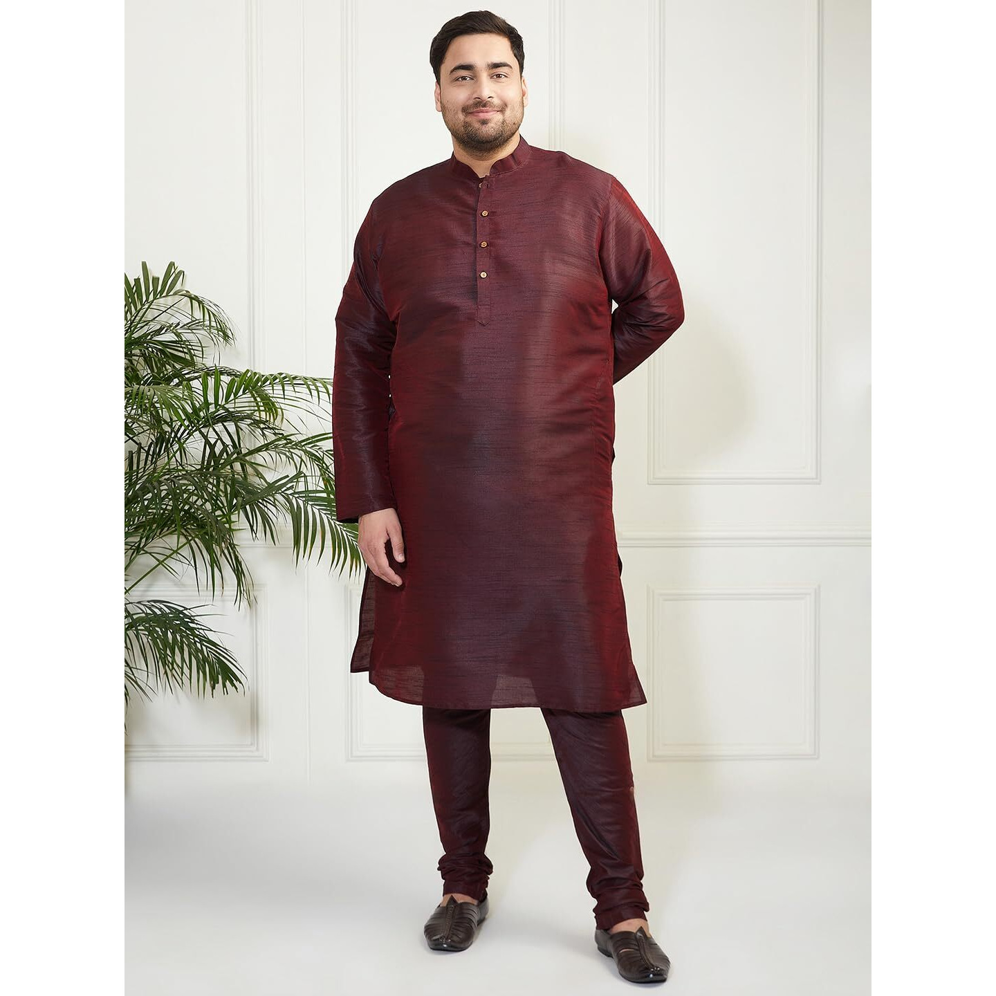 VASTRAMAY Plus Size Men's Silk Blend Kurta Set-New