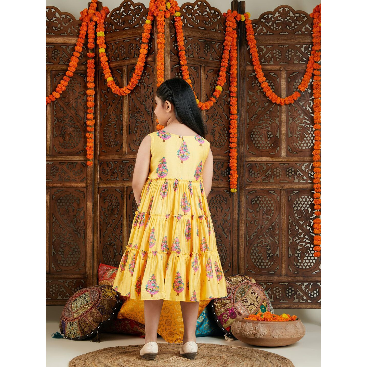 VASTRAMAY Girls' Yellow and Pink Ethnic Dress_VASGK019YW_20