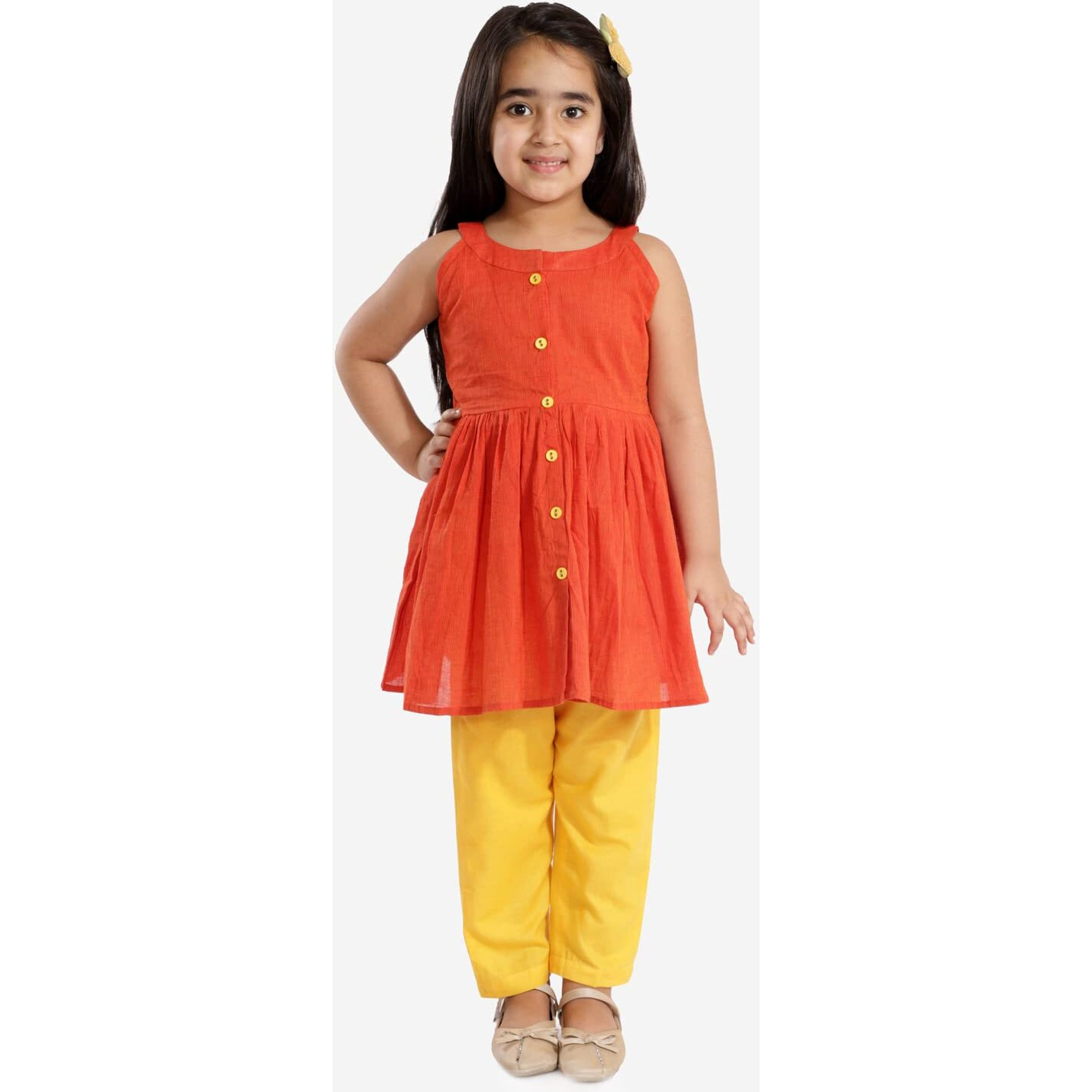 VASTRAMAY Girls' Handloom Cotton Kurta And Straight Pant Set_8-9 Years