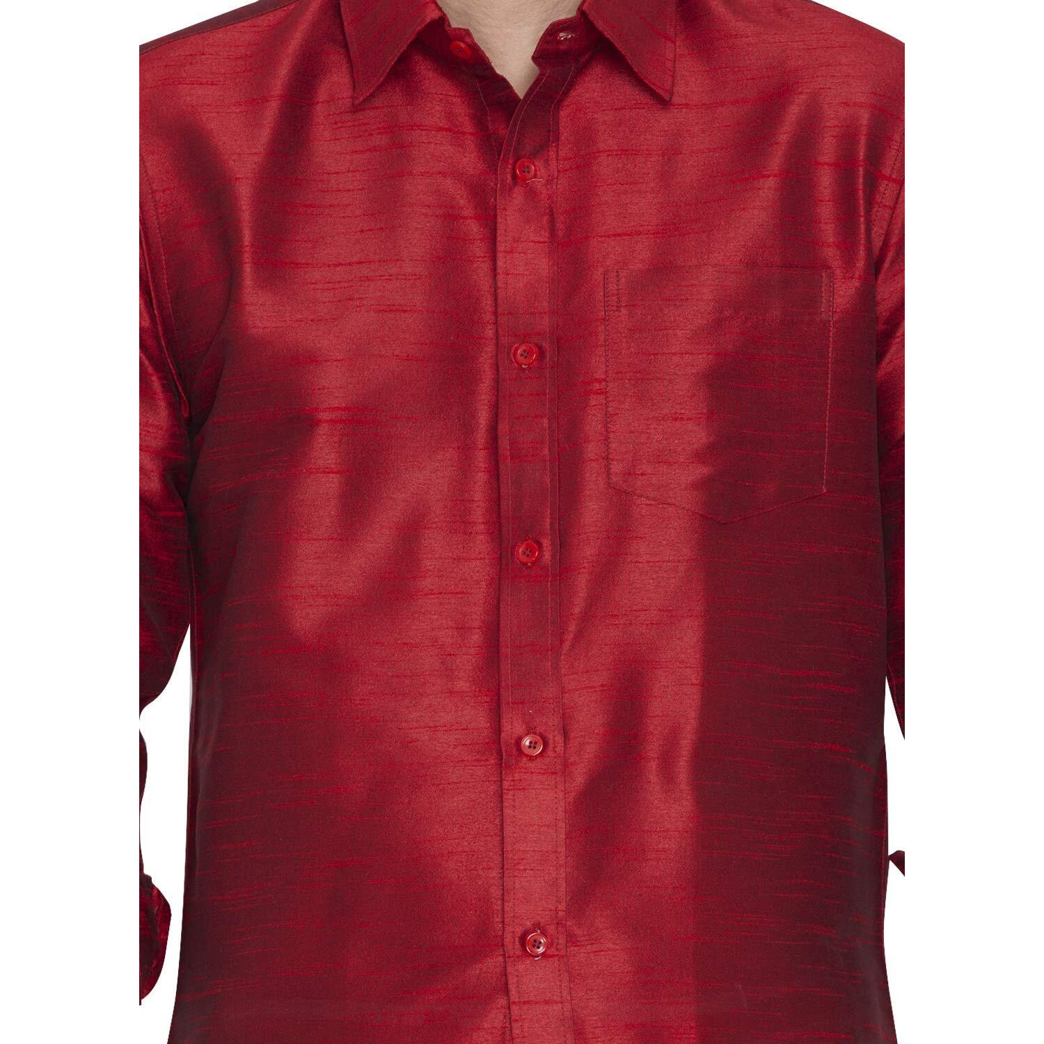 VASTRAMAY Men Maroon Cotton Silk Shirt and Dhoti Set (VASMSH002MAnMU1_36)