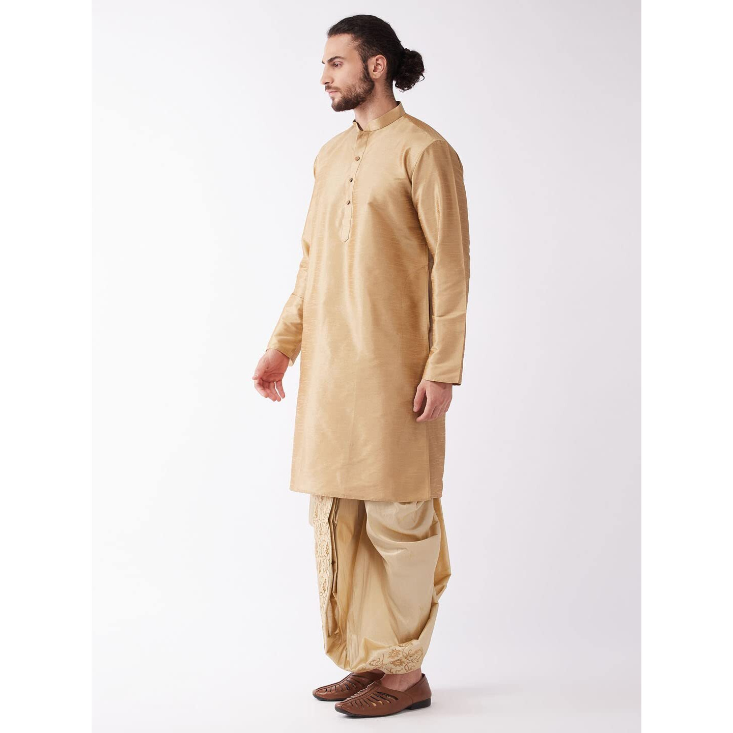 VASTRAMAY Men's Solid Kurta And Embroidered Traditional Dhoti Set_VASMKRG001nDT006GO_38