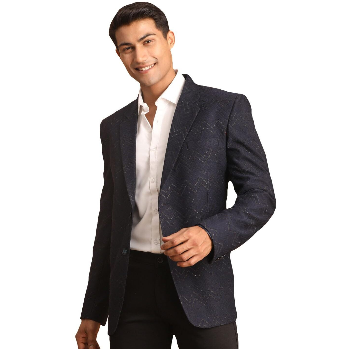 VASTRAMAY Men's Navy Blue Silk Blend Blazer | Imported Fabric Blazer for Men