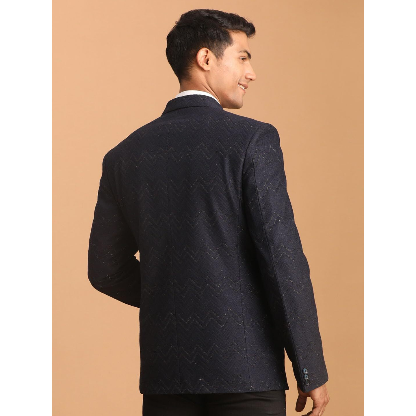 VASTRAMAY Men's Navy Blue Silk Blend Blazer | Imported Fabric Blazer for Men