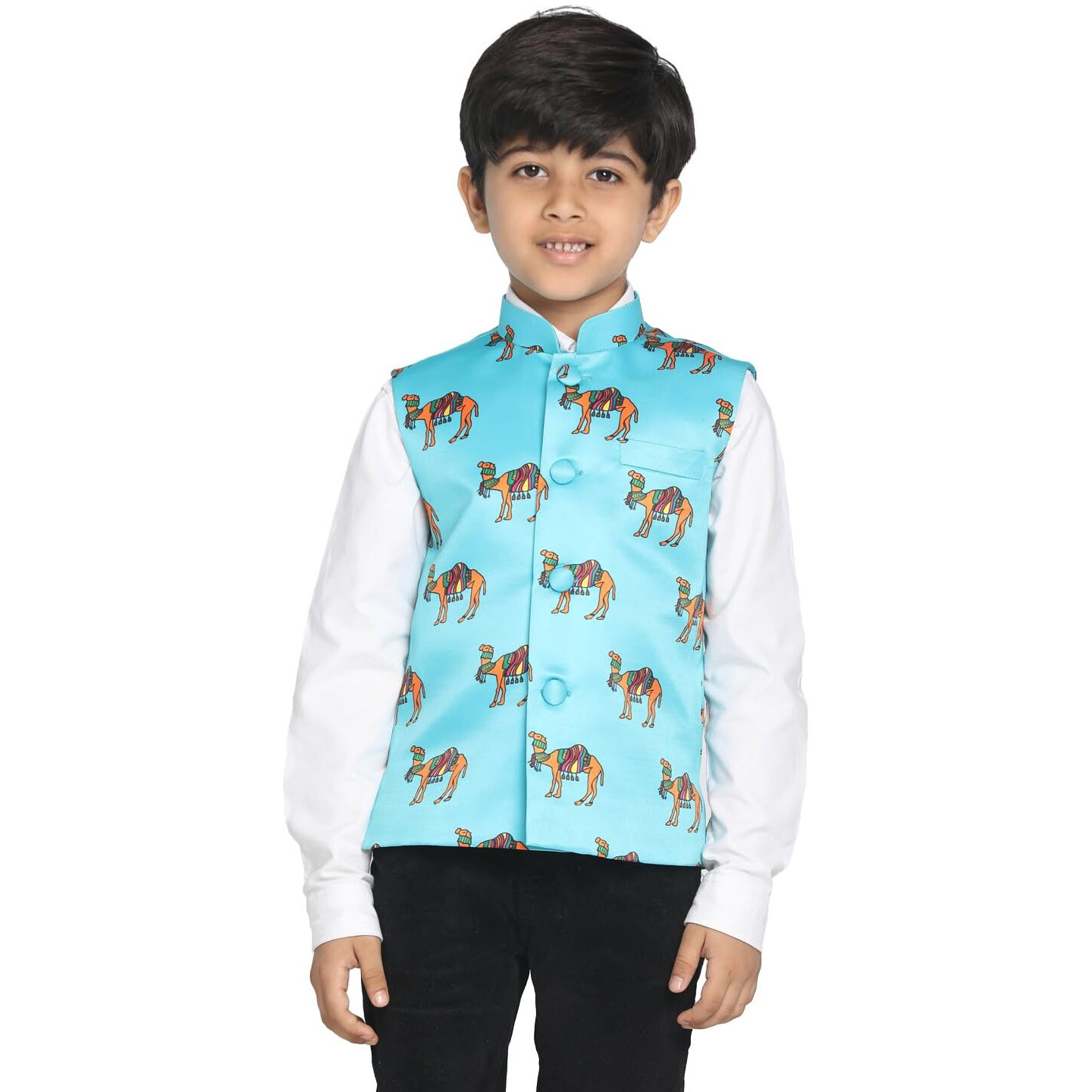 VASTRAMAY Boys' Multicolor-Base-Blue Nehru Jacket_VASBJ019AQ_30