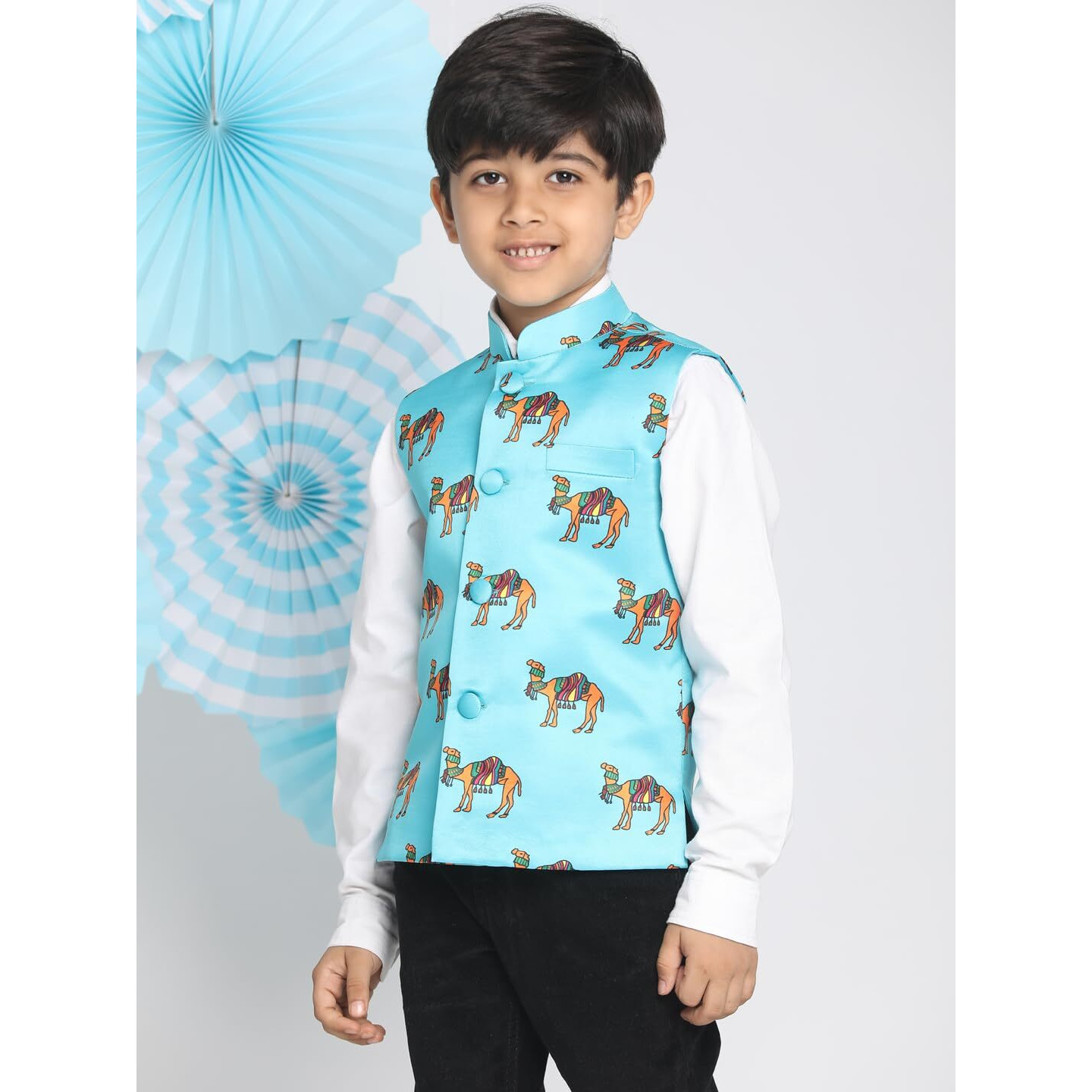 VASTRAMAY Boys' Multicolor-Base-Blue Nehru Jacket_VASBJ019AQ_30