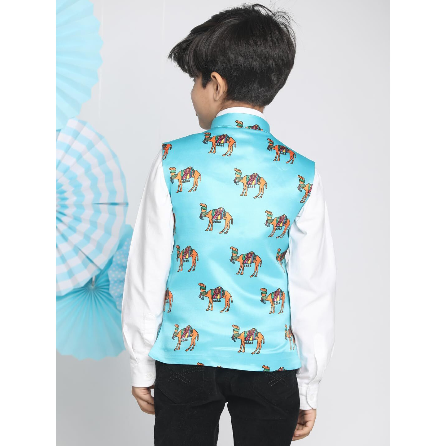 VASTRAMAY Boys' Multicolor-Base-Blue Nehru Jacket_VASBJ019AQ_30