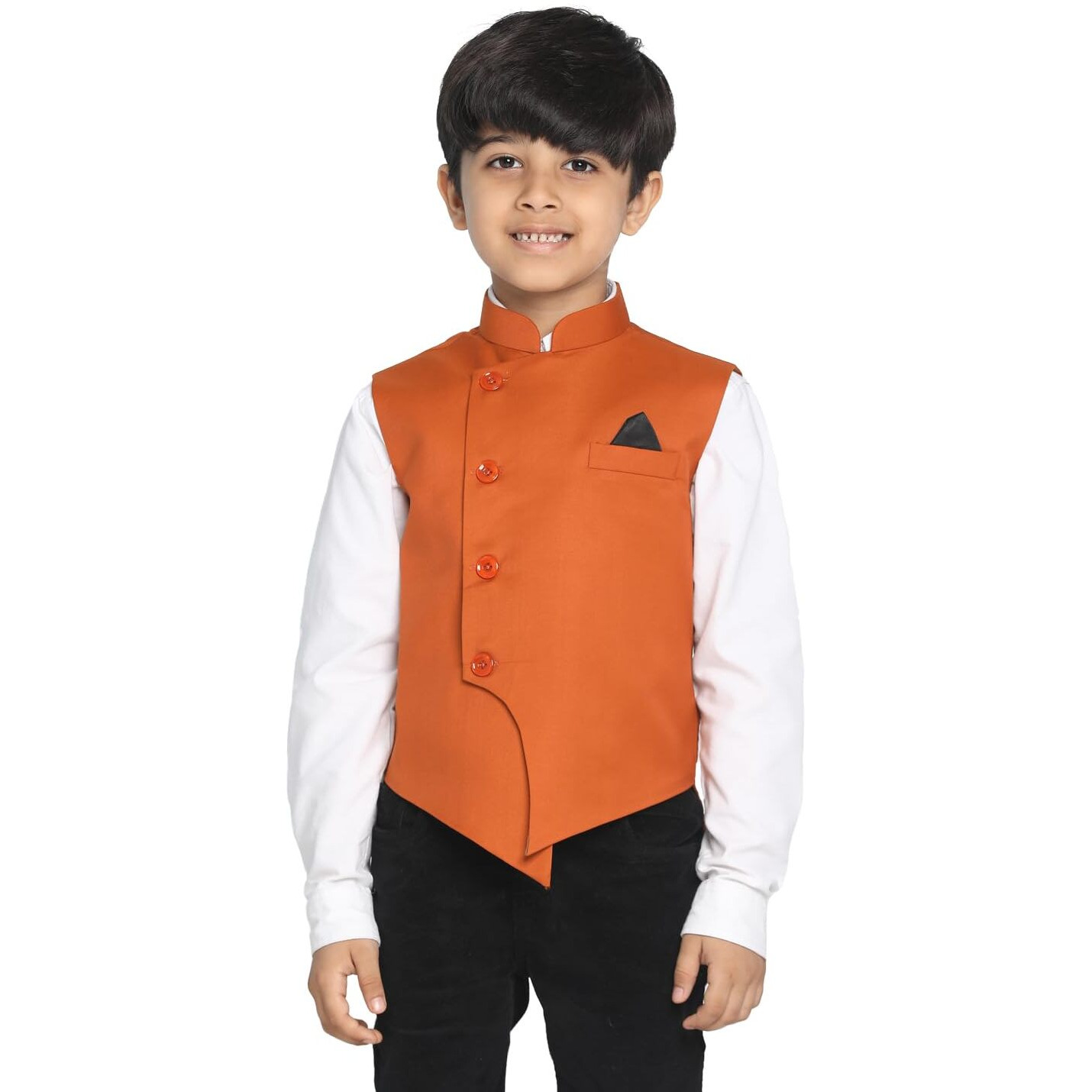 VASTRAMAY JBN Creation Boys' Orange Cotton Blend Nehru Jacket_VASBJ054OR_22